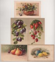 5 db RÉGI Catharina Klein művészlap: virágok, csendélet, litho / 5 pre-1945 art postcards: flowers, ...