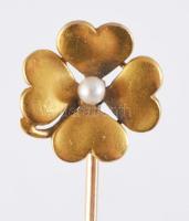 Arany (Au) melltű, apró gyöngy rárakással, jelzett, 14k, h: 7,5 cm, bruttó 1,8g, Gretschl Jozsef ara...