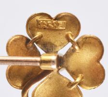 Arany (Au) melltű, apró gyöngy rárakással, jelzett, 14k, h: 7,5 cm, bruttó 1,8g, Gretschl Jozsef ara...