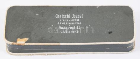 Arany (Au) melltű, apró gyöngy rárakással, jelzett, 14k, h: 7,5 cm, bruttó 1,8g, Gretschl Jozsef ara...