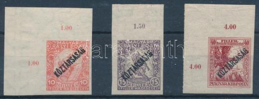 1918 Hadisegély/Köztársaság vágott ívszéli / ívsarki sor