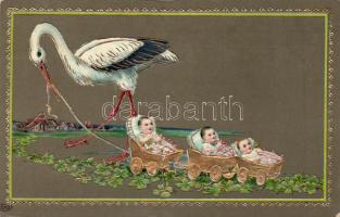 Babies and stork litho