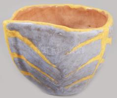 Gorka Lívia (1925-2011): Türkiz-sárga madaras váza, festett mázas kerámia, jelzett, hibátlan m: 12 c...