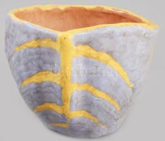 Gorka Lívia (1925-2011): Türkiz-sárga madaras váza, festett mázas kerámia, jelzett, hibátlan m: 12 c...