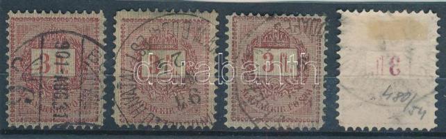 1888 4 db Sztereó 3Ft, egyik gépszínátnyomattal