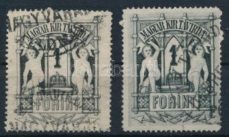 1874 2 db Réznyomat távírda 1Ft, szürke és zöldesszürke