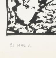 Zimányi Alajos (1944?-): Ős mag V. Fametszet, papír, jelzett. 41,5x22,5 cm