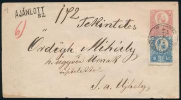 1873 5kr díjjegyes boríték Réznyomat 10kr kiegészítéssel ajánlott küldeményként "HOMONNA / ZEMP...