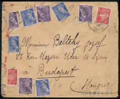 1942 Levél többes színes bérmentesítéssel Budapestre, német és magyar cenzúrával