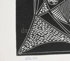 Zimányi Alajos (1944?-): Ablak. Fametszet, papír, jelzett. 44x24 cm