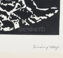 Zimányi Alajos (1944?-): Fa torzó. Fametszet, papír, jelzett. 39x19,5 cm