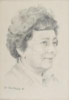 Z Ónody Béla (-): Brestyánszky Ilona művészettörténész arcképe, 1986. Ceruza, papír, jelzett. Paszpa...