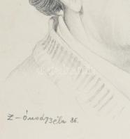 Z Ónody Béla (-): Brestyánszky Ilona művészettörténész arcképe, 1986. Ceruza, papír, jelzett. Paszpa...
