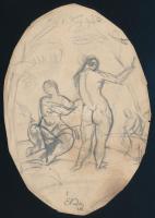 Csabai Ékes Lajos (1896-1944): Aktok tájban. Ceruza, papír, jelzett. 15x10 cm