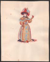 Barta Mária (1897-1969): össz. 3 db jelmezterv, 1927. Vegyes technika, kollázs, papír, 2 db jelzett,...