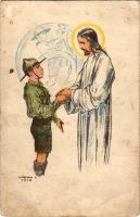 Cserkész és Jézus Krisztus. A cserkész egyeneslelkű és feltétlenül igazat mond. Kiadja a Magyar Cser...