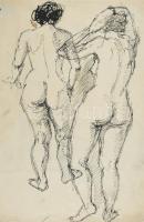 Jelzés nélkül, kétoldalas mű: Női hátaktok és arckép. Tus, ceruza, papír. Hátoldalán paszpartuzás ny...