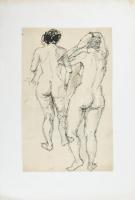 Jelzés nélkül, kétoldalas mű: Női hátaktok és arckép. Tus, ceruza, papír. Hátoldalán paszpartuzás ny...