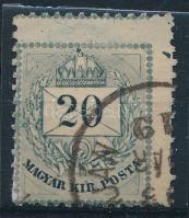 1881 Színesszámú 20kr 12 : 11 3/4 fogazással látványosan eltolódott fogazással