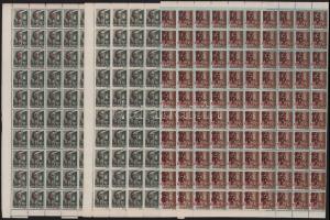 1946 Betűs 3 db hajtott teljes ív, a TI.2/10f/4f két oldali ívszélek nélkül