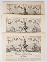 1865 Über Land und Meer c. német nyelvű képes folyóirat 3 db száma, számos fametszetű illusztrációva...