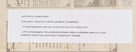 cca 1820-1830 Gróf Üchritz-Amade relikvia: a gmundeni "Hotel D'Or" szálloda számlája ...