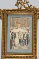 1841 Báró Üchritz Emil és báró Amade Dominika esküvőjét megörökítő akvarell kép, üvegezett keretben,...