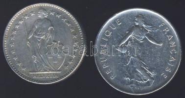 Svájc 1968 2Fr Ag T:2/3 + Franciaország 5Fr Ag T: 2/3