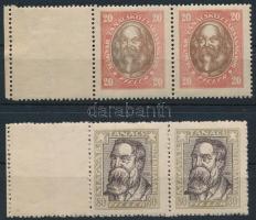 1919 Magyar Tanácsköztársasági arcképek 20f (papírránc / paper crease) és 80f álló vízjellel, bal ol...