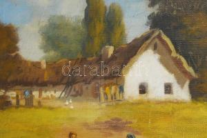 Olvashatatlan jelzéssel: Mosóasszonyok. Olaj, vászon. Hátoldalán Nádasi Pál festőművészeti cikkek 19...