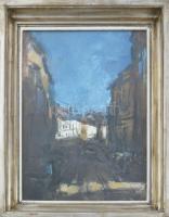 ifj. Iván Szilárd (1955-): Utca a várban, 1980-as évek. Olaj, farost, jelzett. Hátoldalán Rézkarcoló...