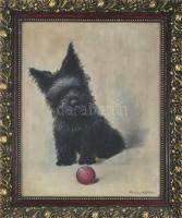 Parányi Pabar István (1903-1979): Kutya játéklabdával. Olaj, vászon. Jelezve jobbra lent. 50x40 cm. ...