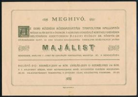 cca 1910 Meghívó az Egri Községi Közigazgatási Tanfolyam hallgatói által rendezett majálisra