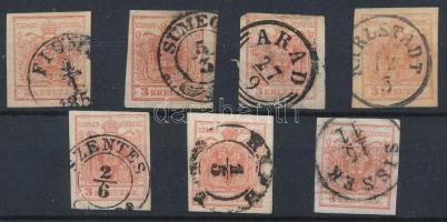 1850 3kr 7 db + 6kr 4 db + 9kr 9 db bélyeg, 3 stecklapon