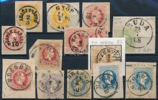 1867 14 db bélyeg kivágásokon, szép / olvasható bélyegzésekkel
