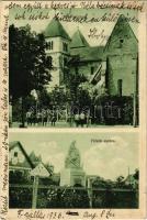 1936 Ócsa, Református templom, Hősök szobra (ázott sarok / wet corner)
