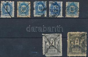 1873 Távírda kőnyomat 7 db bélyeg (1Ft sérült / damaged)