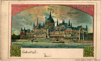 1899 Budapest V. Országház, Parlament. Back &amp; Schmitt (Wien) Art Nouveau, litho s: Rosenberg...