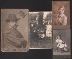 cca 1880-1900 Vegyes portréfotó tétel, 4 db, közte keményhátú fotó és fotólap is, közte budapesti (S...