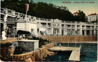 1918 Abbazia, Opatija; Arcaden Café und Seebad / kávéház és fürdő / café, beach + "M. Kir. 29. ...
