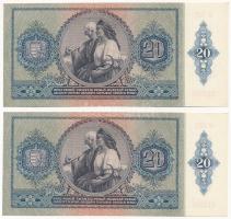 1941. 20P (2x) sorszámkövetők "C 027 017282 - C 027 017283" T:XF
Hungary 1941. 20 Pengő (...