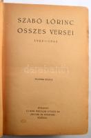 Szabó Lőrinc összes versei. 1922-1943. Bp.,1944, Új Idők, (Singer és Wolfner), 695+1 p. 2. kiadás. K...