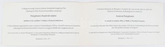 1994 Films et Poésie / Film és Költészet Polyphonix Fesztivel meghívója, rajta Bernard Heidsieck (19...