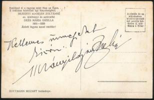 Murányi-Adorján Zoltán zeneszerző autográf aláírása feleségét ábrázoló festményes képeslapon