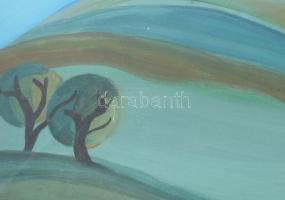 EA jelzéssel: Dombos táj. Tempera, papír. Üvegezett, sérült fakeretben. 56x66 cm