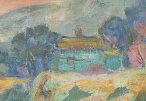 Kernstok Károly 1940 jelzéssel: Színes táj. Olaj, vászon, hajtásnyomokkal. Üvegezett, kissé sérült f...