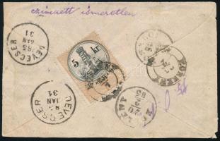 1885.jan.28. Kisalakú levél 5kr okmánybélyeggel bérmentesítve "EDELÉNY" - "DEVECSER&q...