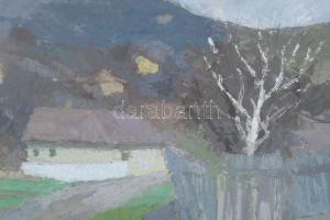 Nuridsány Zoltán (1925-1974): Faluvége. Olaj, karton, jelezve jobbra lent. Dekoratív, üvegezett fake...