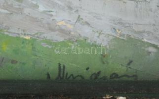 Nuridsány Zoltán (1925-1974): Faluvége. Olaj, karton, jelezve jobbra lent. Dekoratív, üvegezett fake...