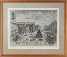 Olvashatatlan jelzéssel: Karlsruhe, részlet, 1920-40 körül. Rézkarc, papír. Üvegezett fakeretben, 31...